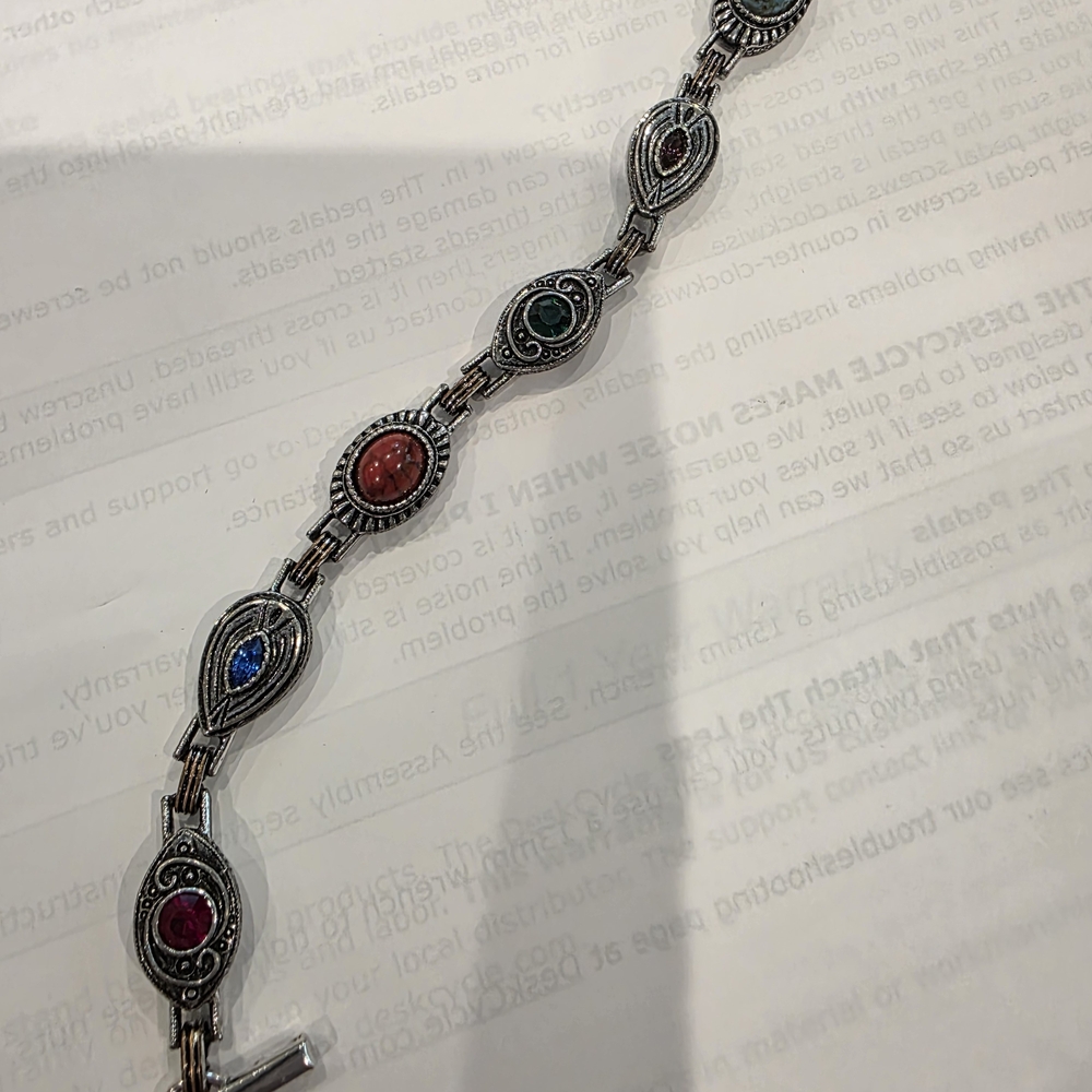 Vintage Sarah Coventry Silver Bracelet with Red, Green, and Blue Accents